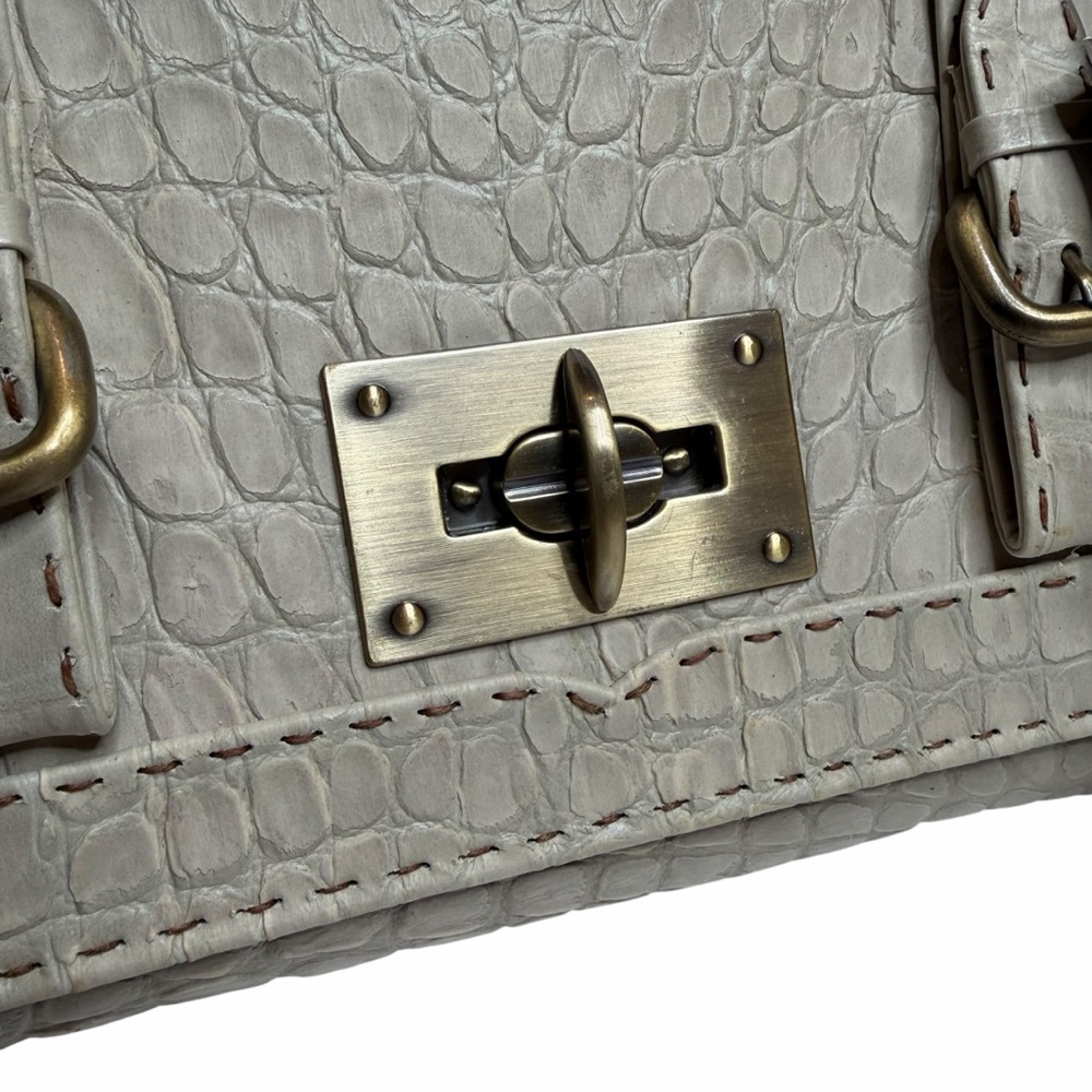 CARLA MANCINI Cream Crocodile Croco‎ Croc-Embossed Purse Bag NWT Shoulder Tote - Picture 3 of 16